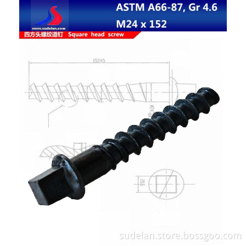 Rail Fasteners ASTM Square Head Screw Spike 24x152